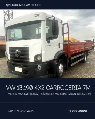 VW 13.190 4X2 (TOCO) CARROCERIA AÇO 7M CHAPA XADREZ CÂMBIO 6 MARCHAS ÓTIMO PREÇO