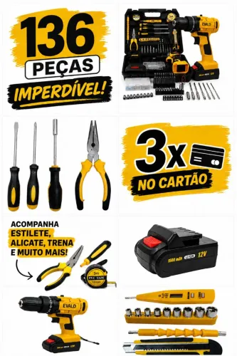 Parafusadeira com 136 peças em até 3X sem juros.