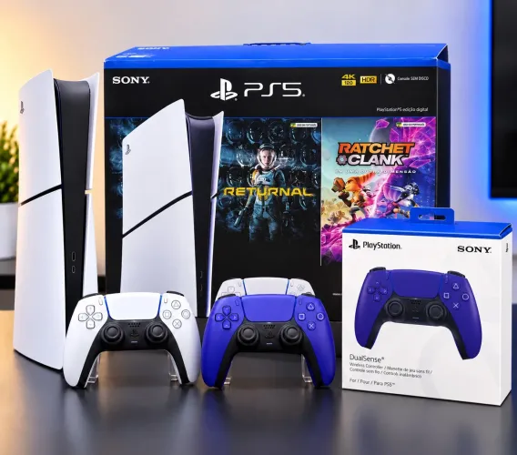 PS5 Slim Digital 1TB + 2 Controles DualSense + Caixa + Garantia ?
