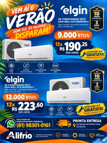 Ar condicionado Elgin 9mil, 12mil Btus (INSTALAÇÃO GRATUITA)