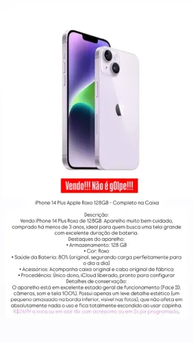iPhone 14 PLUS Roxo 128gb
