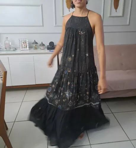 Vestido longo enluarada barrado farm