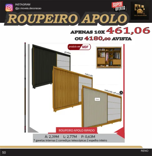 ROUPEIRO APOLLO COM ESPELHO INTEIRO MDF