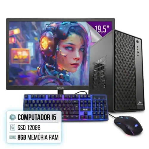 Computador PC Completo Intel Core i5 8GB RAM SSD 120GB Monitor 19.5 Kit Teclado Mouse Caix