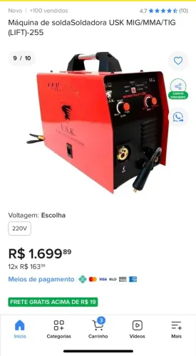 Máquina de solda inversora USK MIG/MMA/TIG (Lift) 250A