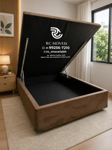 Cama Box Baú Casal 1,38x1,88 Inteiriço Pistão a Gás Corino Marrom