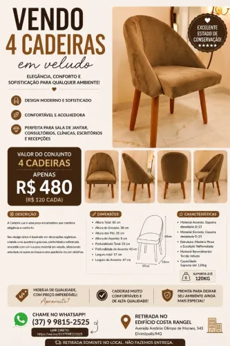 4 cadeiras em veludo