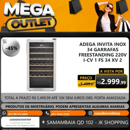 ADEGA INVITA INOX 34 GARRAFAS FREESTANDING 220V I-CV-1FS-34-XV-2ATA