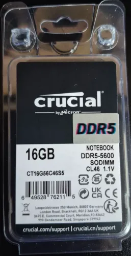 Memória RAM Notebook Crucial DDR5 16gb 5200mhz SODIMM 1.1V CL42