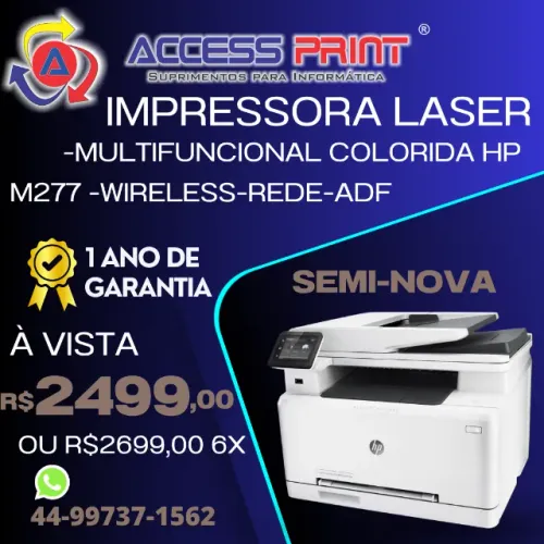impressora laser colorida hp multifuncional wireless rede M277dw 1 ano de garantia