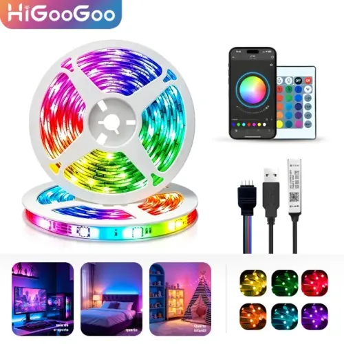 Fita Led RGB 5M HiGooGoo Completa Com Fonte E Controle Novo