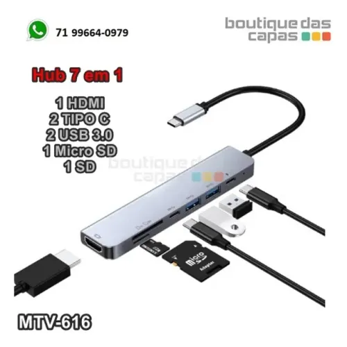 cabo Adaptador hub Usb Tipo C Hdmi 4k Usb 3.0 mtv-616 notebook macbook
