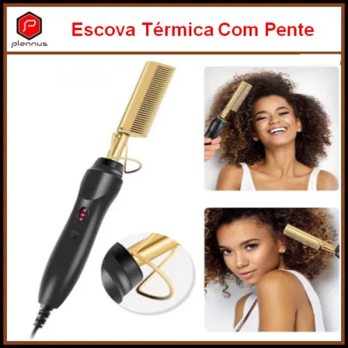 Escova Elétrica Térmica com Pente Para Ondular e Alisar Cabelos (z538)
