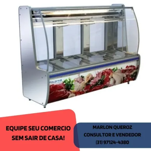 Balcão de Açougue  Polo Frio 2,00m Vidro Curvo Inox Novo