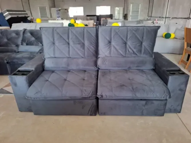 sofa retratil cinza chumbo luxo 