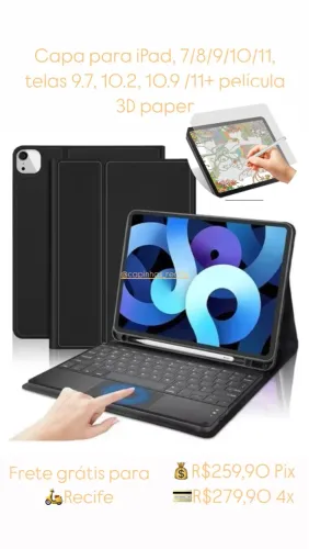 Capa ipad 10 com teclado magnético + película 3D paper 