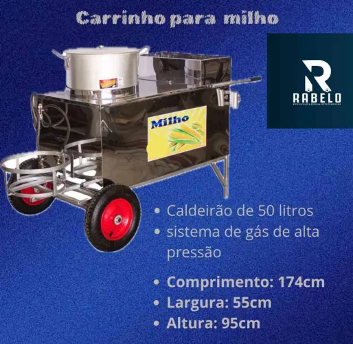 Carrinho para milho inox c /Caldeirão 50 litros em até 10x sem juros no cartão