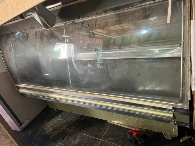 Expositor e máquina de pelar frango 