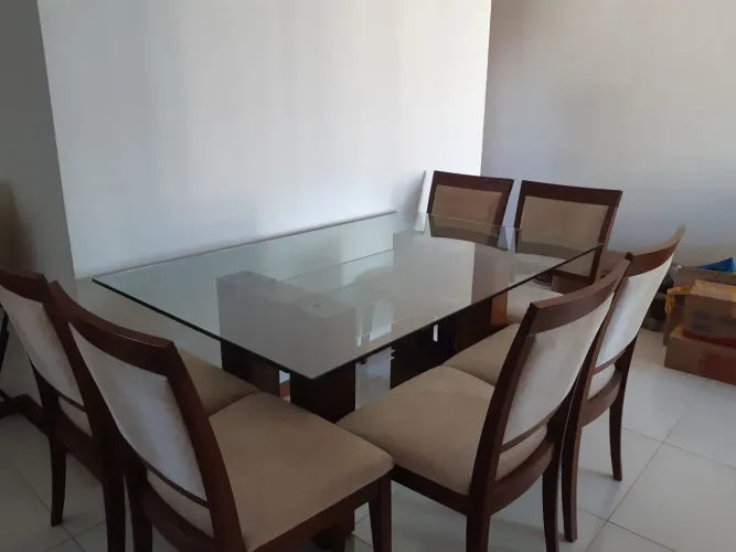 Mesa de Jantar de Vidro com 6 Cadeiras Lar shoping 
