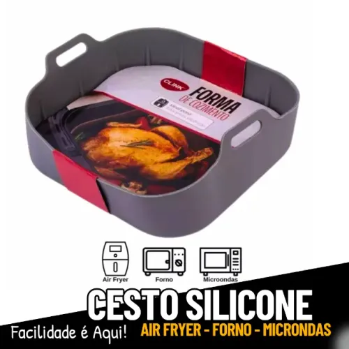 Forma Cesto Silicone Air fryer Microondas Forno Reutilizável Quadrada 16x16x5 _ CS566