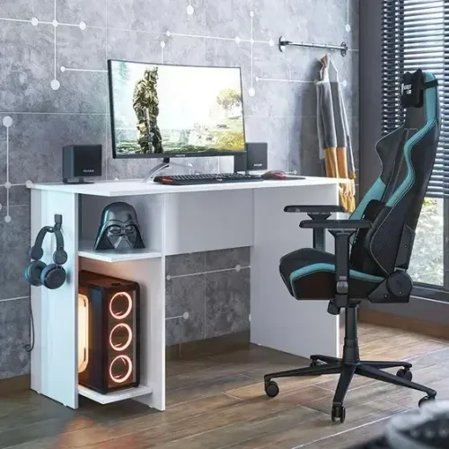 "Design Arrojado e Praticidade: Mesa Gamer e de Escritório Branco - Para Pronta Entrega 