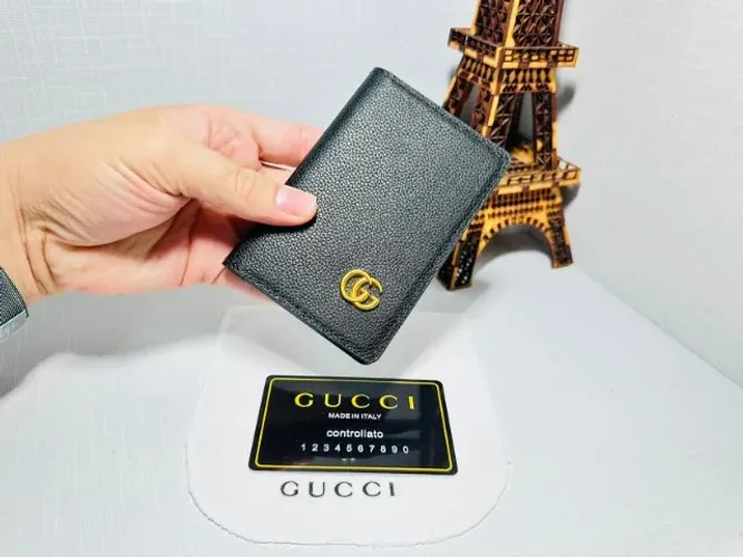 PORTA CARTÃO GUCCI MASCULINO PRETO LANÇAMENTO 2025 TOP COURO LEGITIMO GG