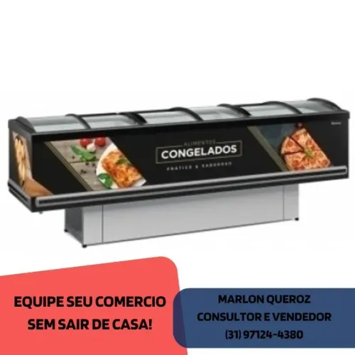 Ilha para Congelados Preta Vidro Curvo Gelopar