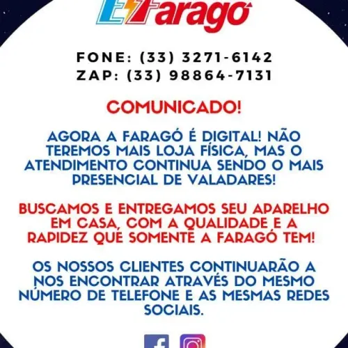 Eletrônica Farago 40 anos de tradição orçamento pelo whatsapp coleta e entrega 