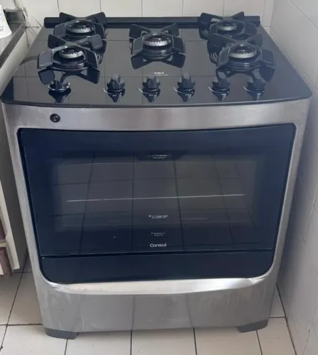 Fogão Consul 5 Bocas - Mesa de Vidro - Inox - Semi-novo