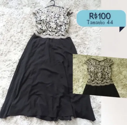 Vestido Preto Renda Dourada Formatura Casamento Madrinha