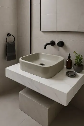 Bancada Em Porcelanato Pia Lavatório Cuba Sobrepor