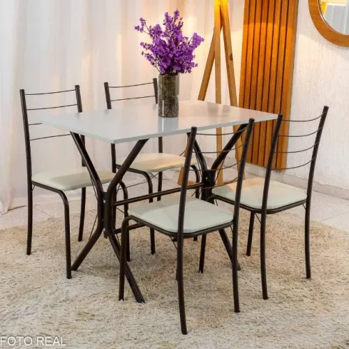 Mesa de Cozinha Rio Cabo Frio Marrom Tampo Pedra Off 100x60 4 Cds Assento Creme Teixeira
