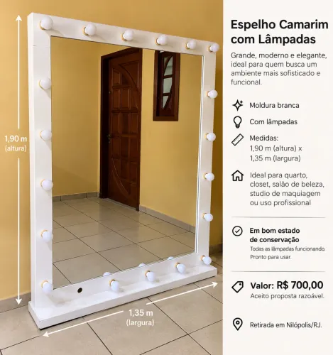 Espelho Camarim com Lâmpadas - Grande e Elegante