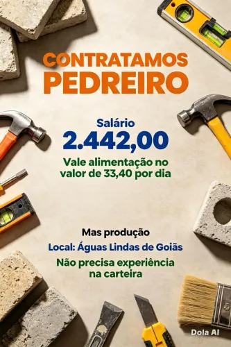 Contrata se pedreiro salario $2442 vale alimentação $720