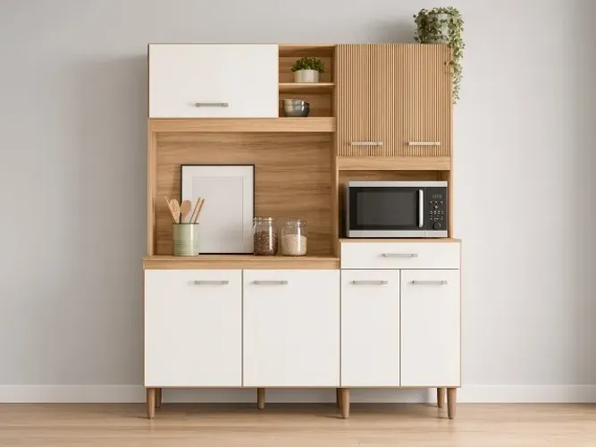 Kit Cozinha Yara 7P 1G 1,60m Freijó/Off White (NOVO A PRONTA ENTREGA)