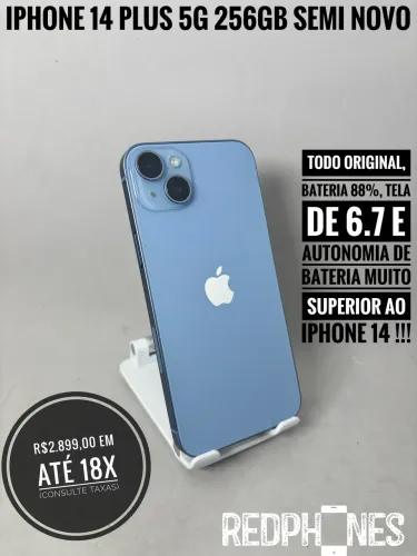 Loja física. Aceitamos trocas em iPhone's ou Android. iPhone 14 Plus 256GB 88%