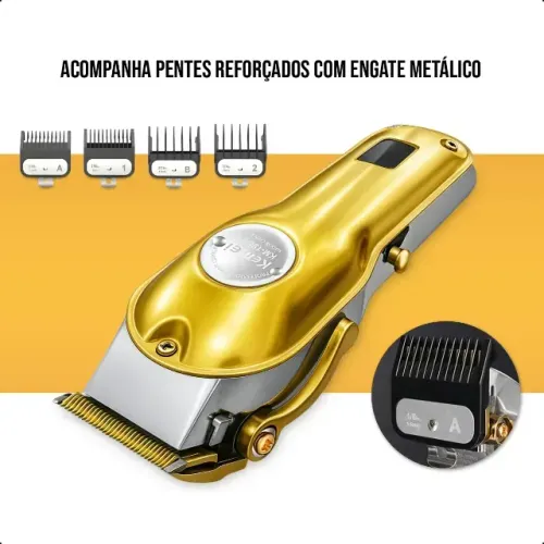Máquina Kemei Cortar Cabelo Profissional Em Metal Com Visor Dourado 127/220v
