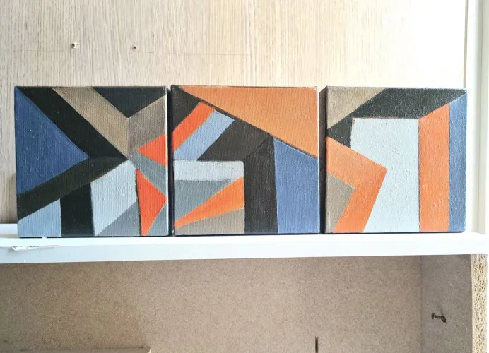 3 telas pequenas pintadas à mão