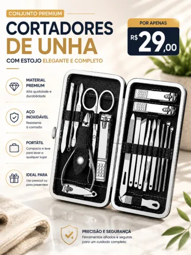 Conjunto Premium de Cortadores de Unha com Estojo Elegante e Completo