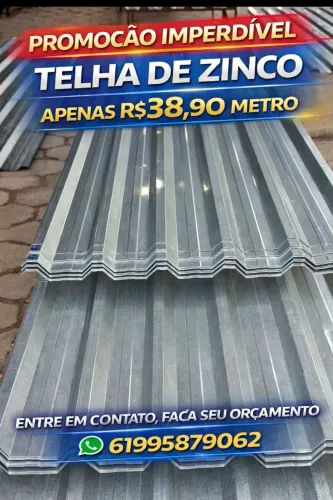 Para coberturas duráveis e resistentes telha de zinco trapezoidal R$38,90 o metro