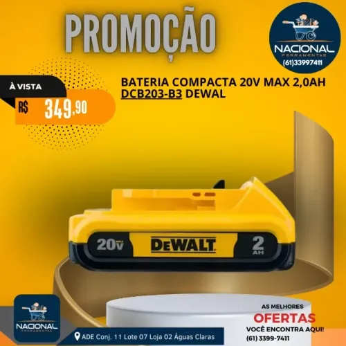 BATERIA DEWALT DCB203-B3 20V MAX 2.0AH - MAIS AUTONOMIA E DESEMPENHO PARA SUAS FERRAMENTAS