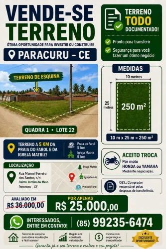 LOTEAMENTO A VENDA EM PARACURU - CE