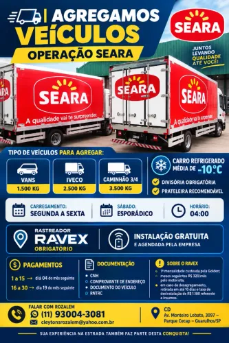 Estamos agregando veículos refrigerados para operação Seara em Guarulhos-SP.