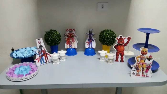 Kit Festa Prata Painel + Display Five Night at freddy fnaf completo
