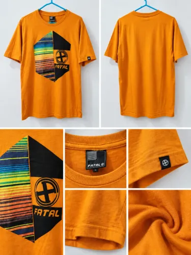 Camiseta Masculina Fatal Surf Laranja Tamanho G Estampa Geométrica