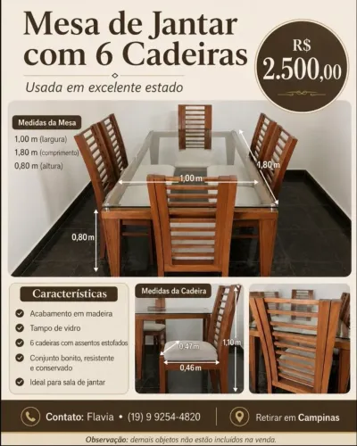 Mesa sala de Jantar com 6 cadeiras