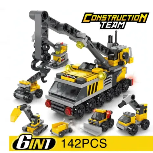 Blocos Montar 142 Peças Construction Team 6 Em 1 Guindaste