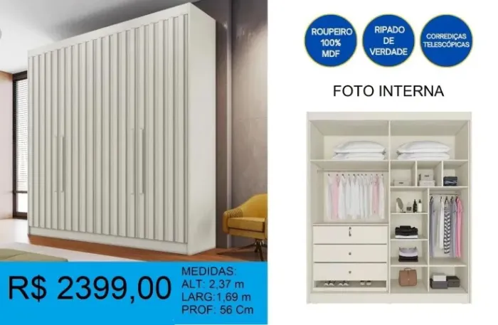 Guarda roupa ripado a pronta entrega