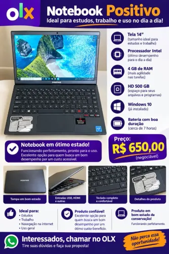 ? Notebook Positivo em Ótimo Estado ? Apenas R$ 650!