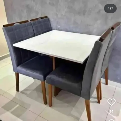Mesa los angeles 90×90 Tampo com vidro 4 cadeiras maciça